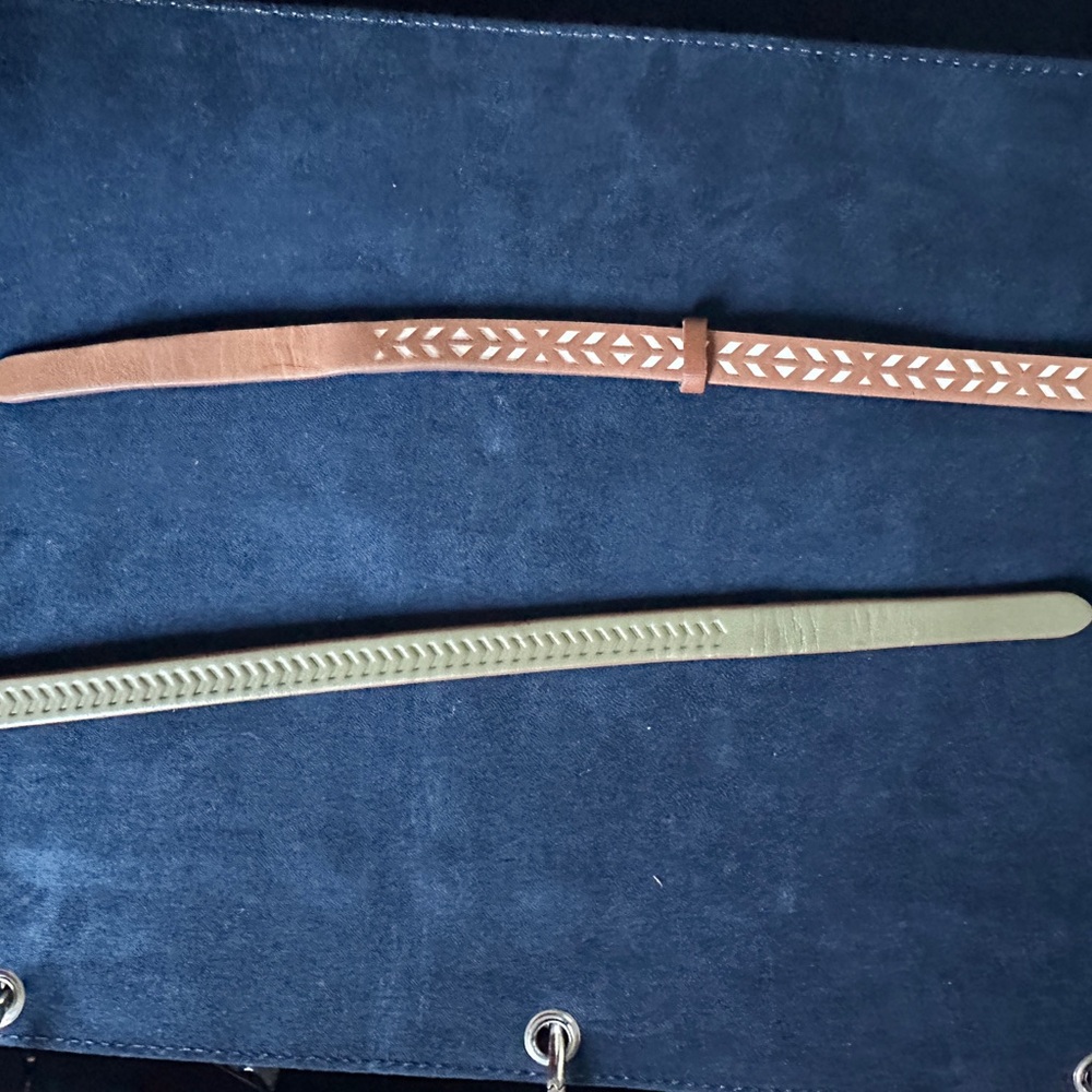 Brown and Green Patterned Leather Belts